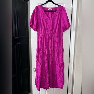 LOFT Vibrant Pink Midi Dress